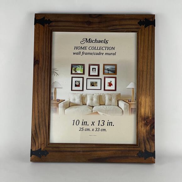 Michaels Wood 10 x 13 Photo Frame Metal Hinge Accents; Frame 13 5/8 x 16 5/8 - Picture 1 of 4